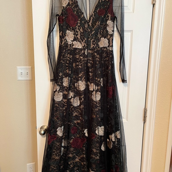 Antonio Melani Embroidered Rose Lace Tulle Mesh Midi Gown/Dress - Picture 4 of 6